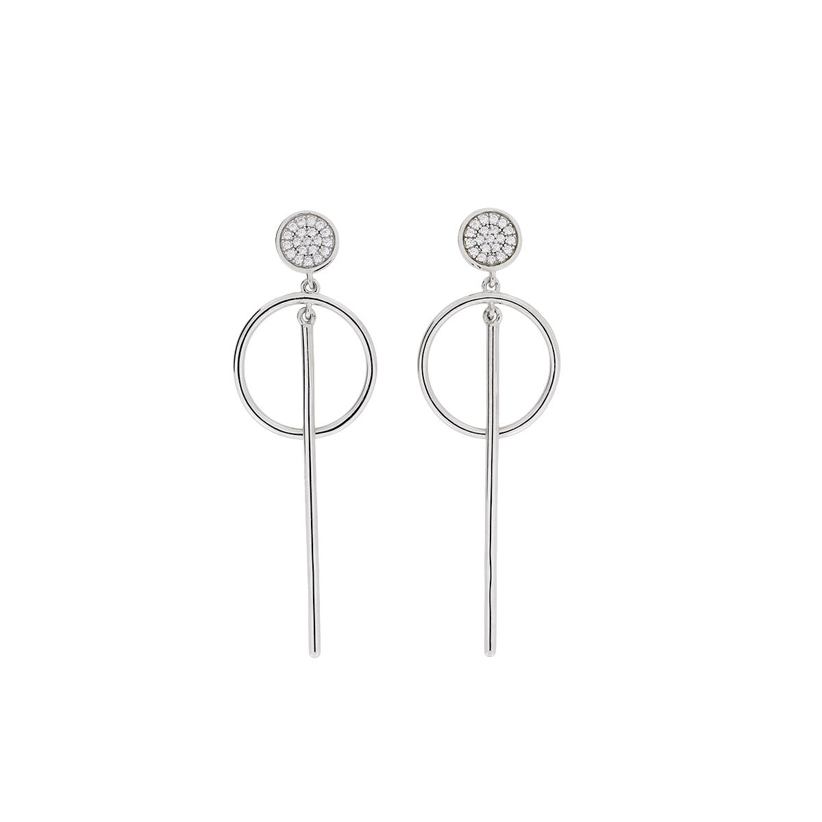 Pavé Circle &amp; Line Drop Earrings