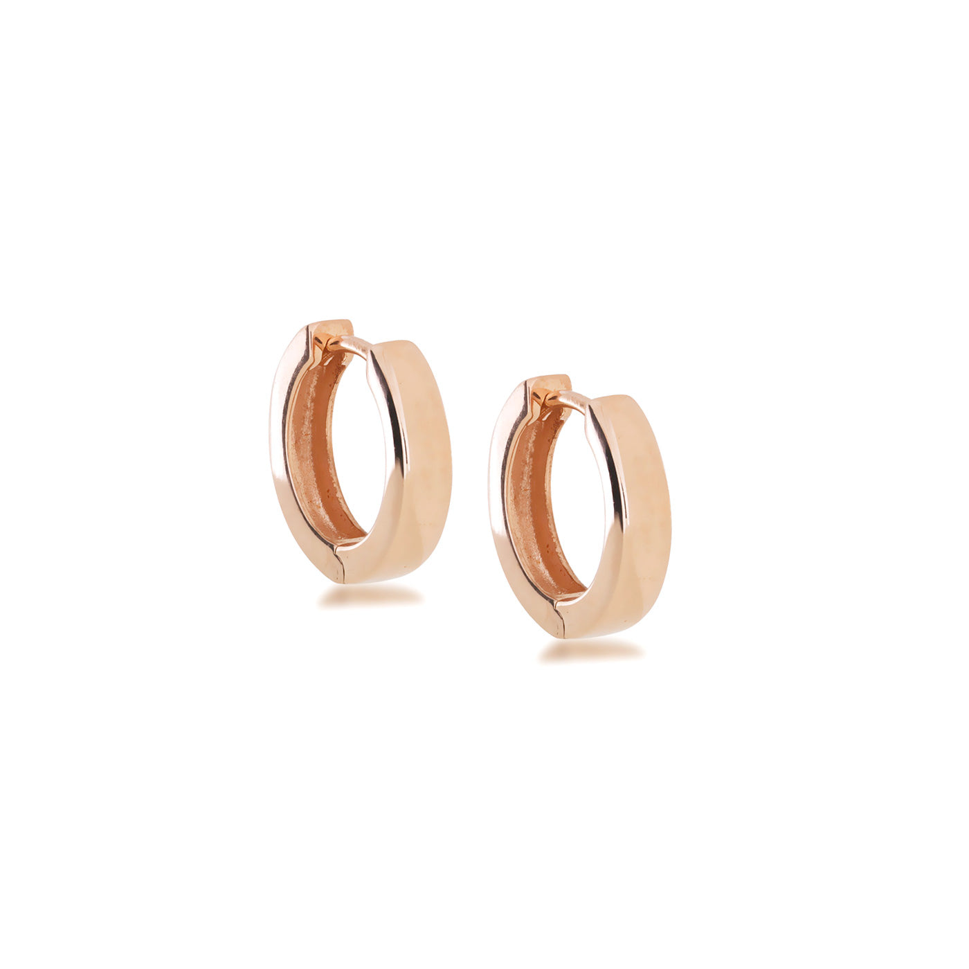 Pair of medium-sized hoop earrings in rose gold vermeil featuring a modern squared silhouette with a polished finish, exemplifying elegant contemporary design.