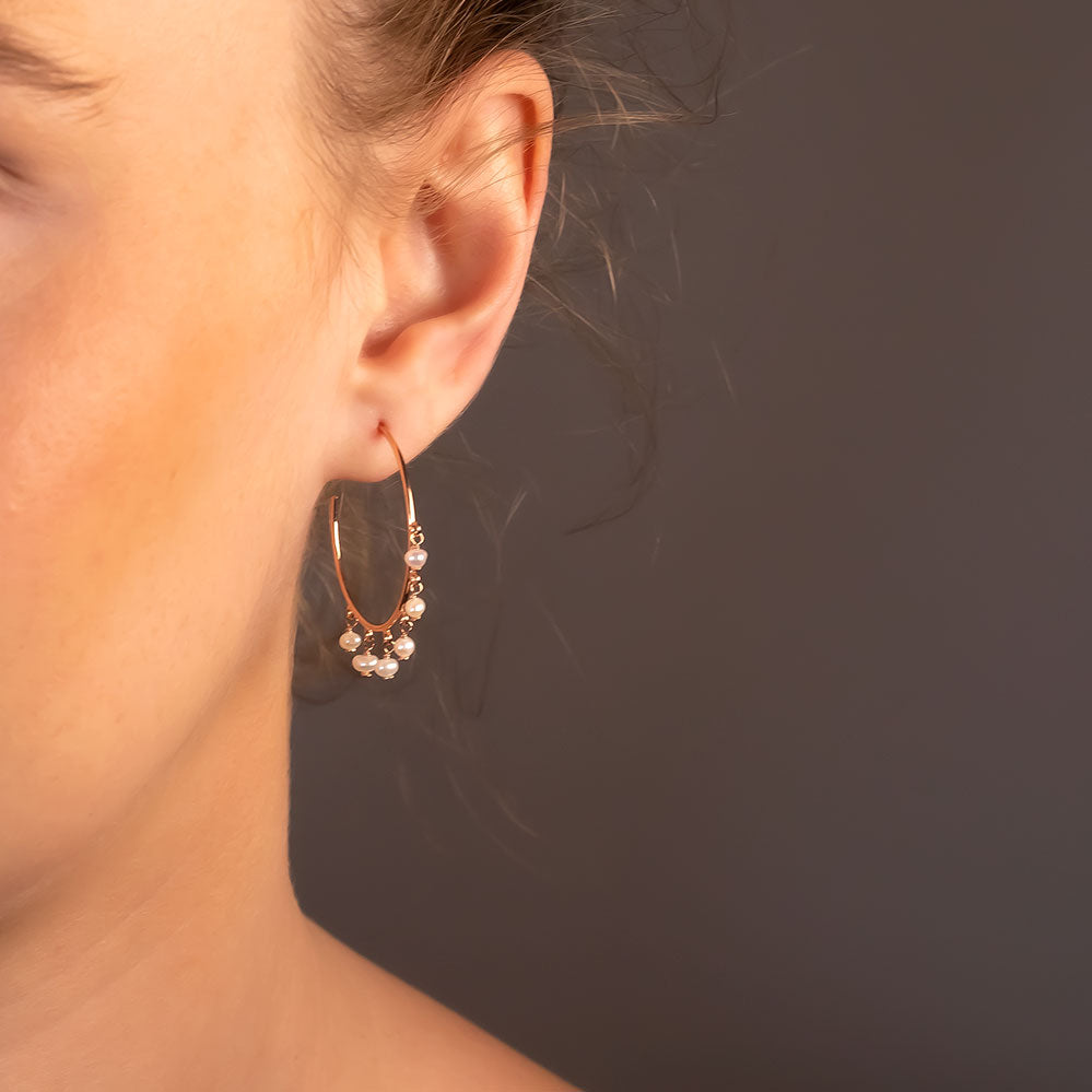 Tribeca Dangling Pearl Hoop Earrings