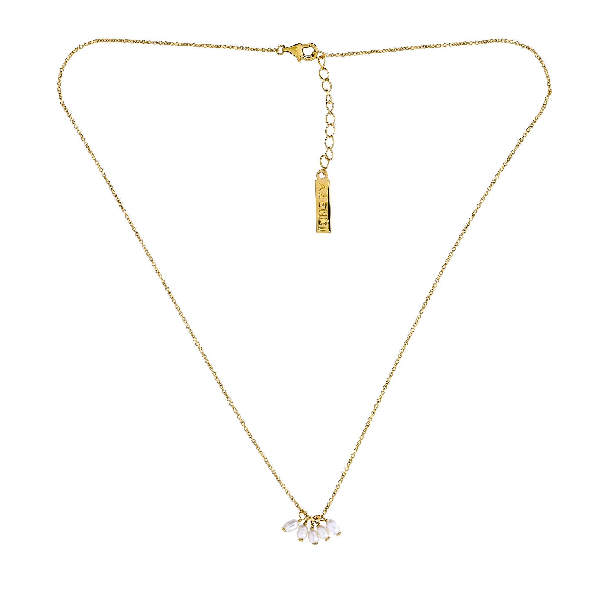 Delicate gold vermeil necklace featuring a cluster of irregular freshwater pearls, suspended on a fine chain with an adjustable extension for a refined and contemporary look.