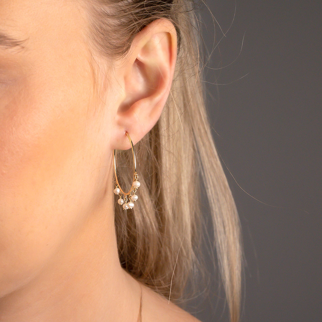 Tribeca Dangling Pearl Hoop Earrings