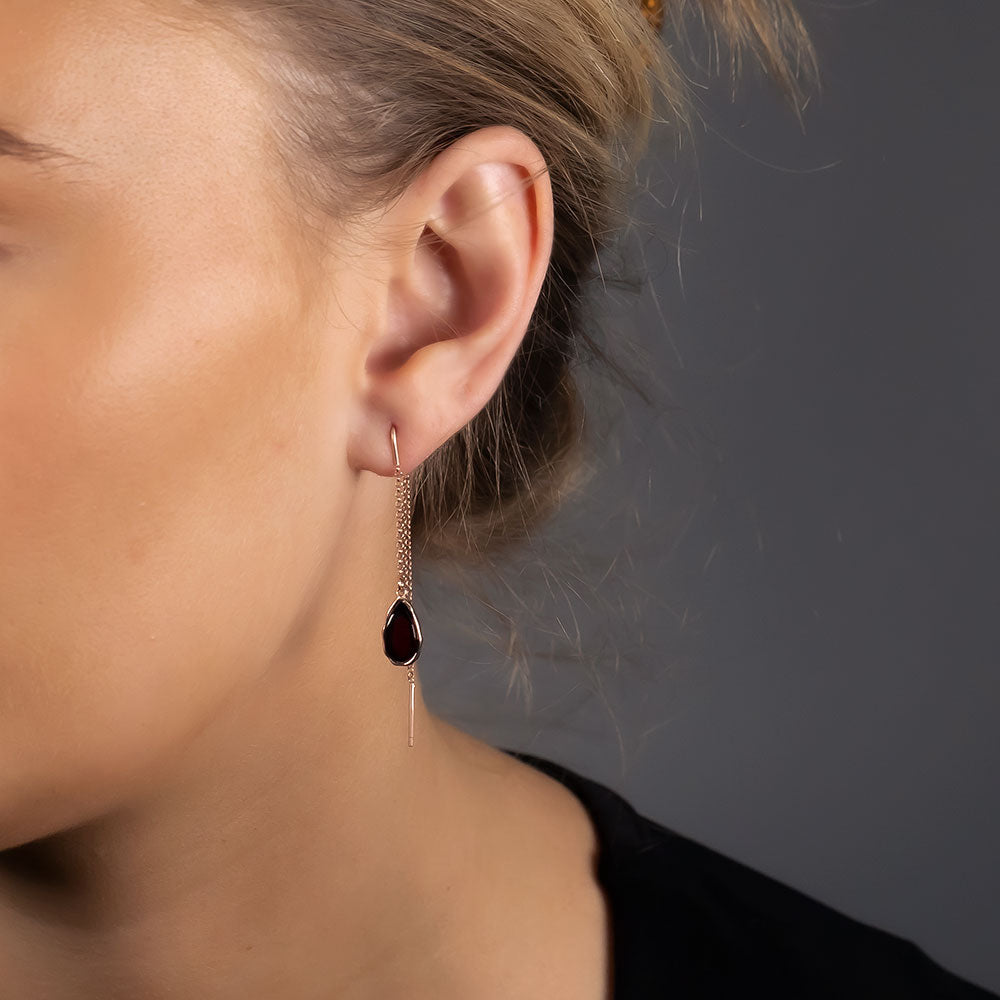 Northern Lights Amber Threader Earrings in Rose Gold Vermeil