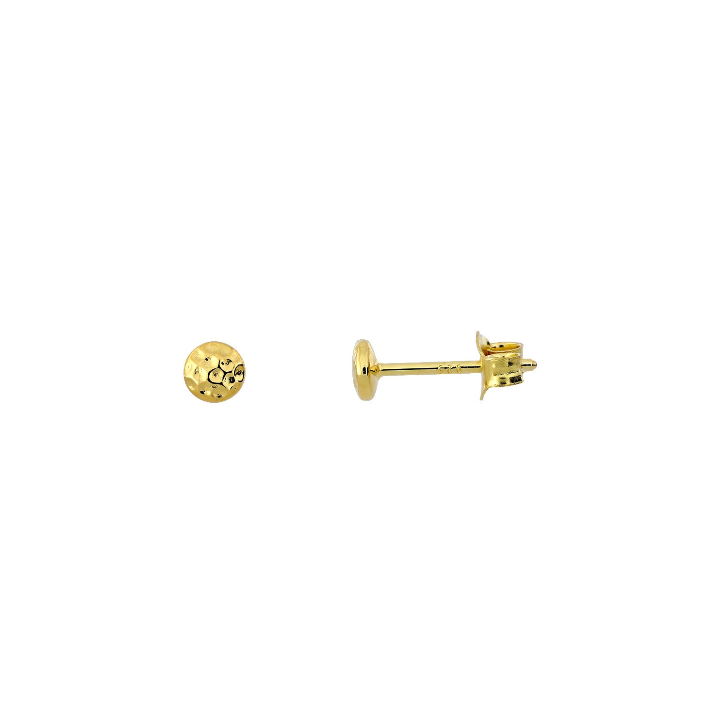 Pair of yellow gold vermeil double curved button stud earrings with a finely planished surface, showcasing a sleek and sculptural design from an award-winning British jeweller.
