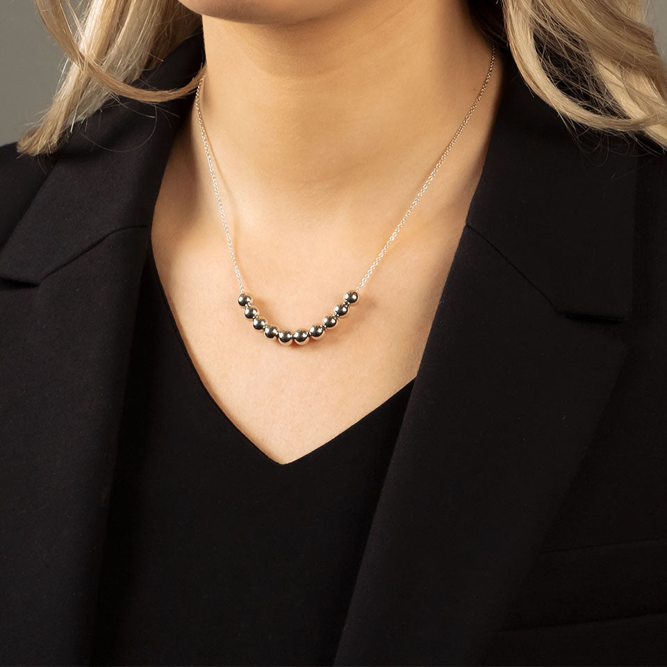 Silver Bead Necklace with T-Bar