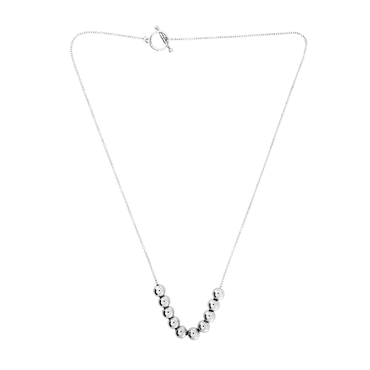 Silver Bead Necklace with T-Bar