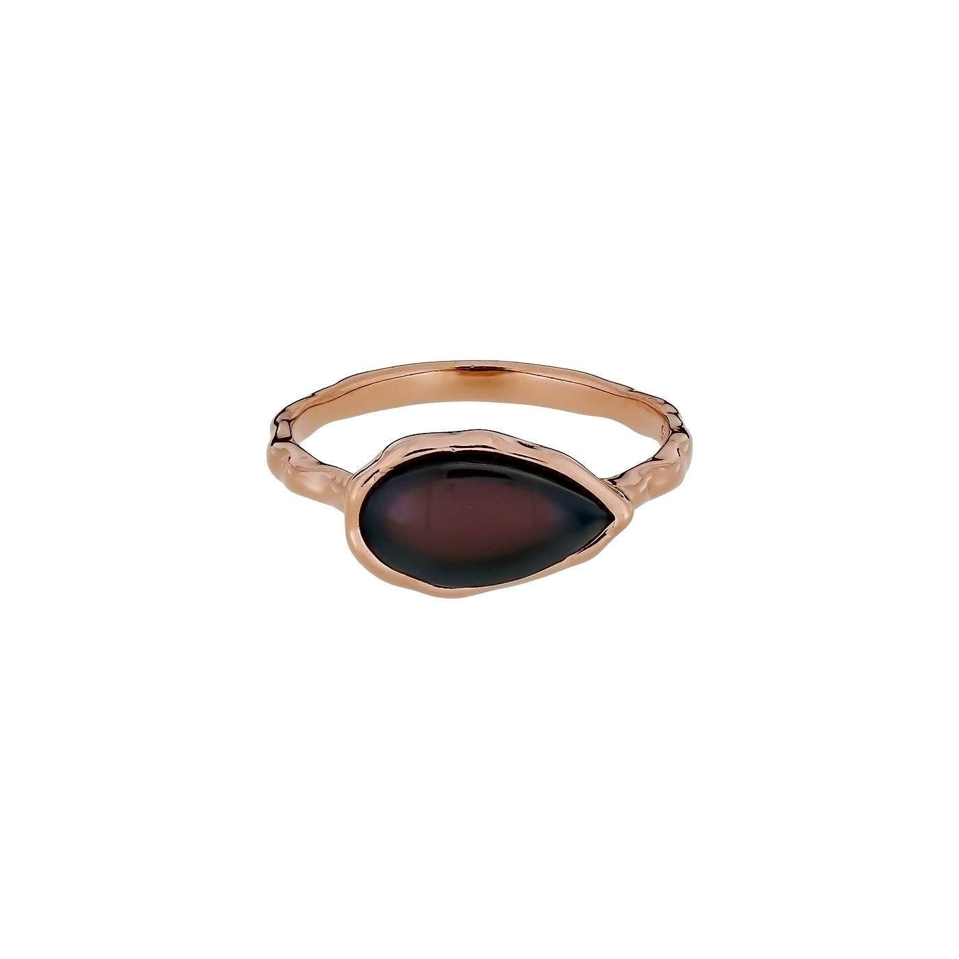 Northern Lights Long Teardrop Amber Ring in Rose Gold Vermeil