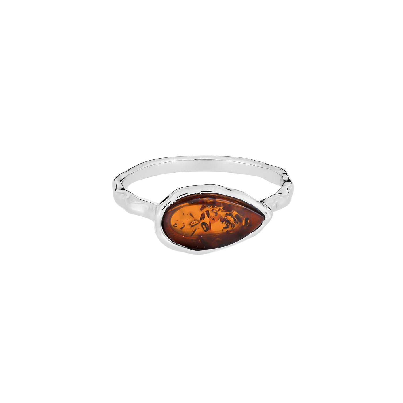 Northern Lights Long Teardrop Amber Silver Ring