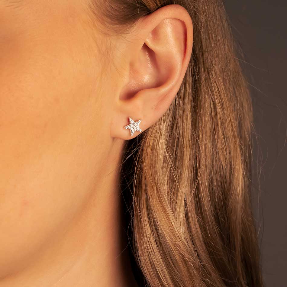 Little Pavé Star Stud Earrings - Silver