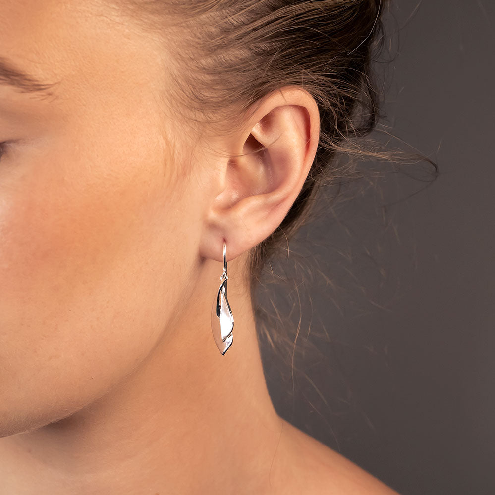 Silver Double Leaf Drop Earrings