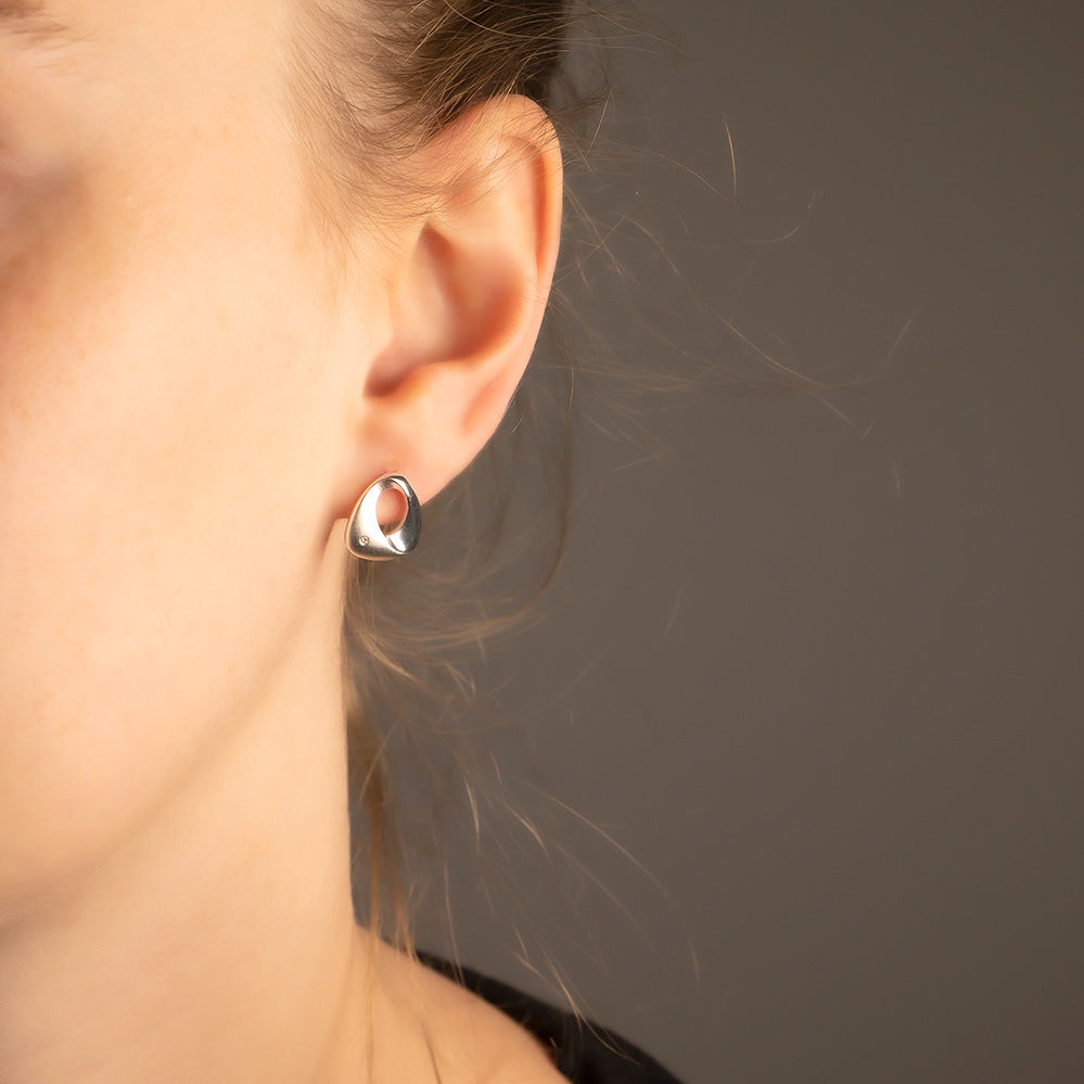 Silver & Diamond Twisting Triangle Studs