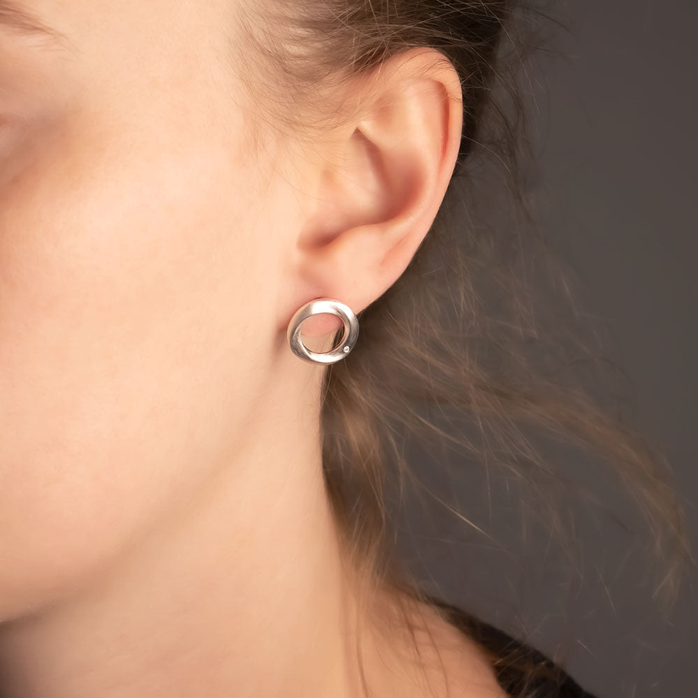 Silver & Diamond Twisting Circle Studs