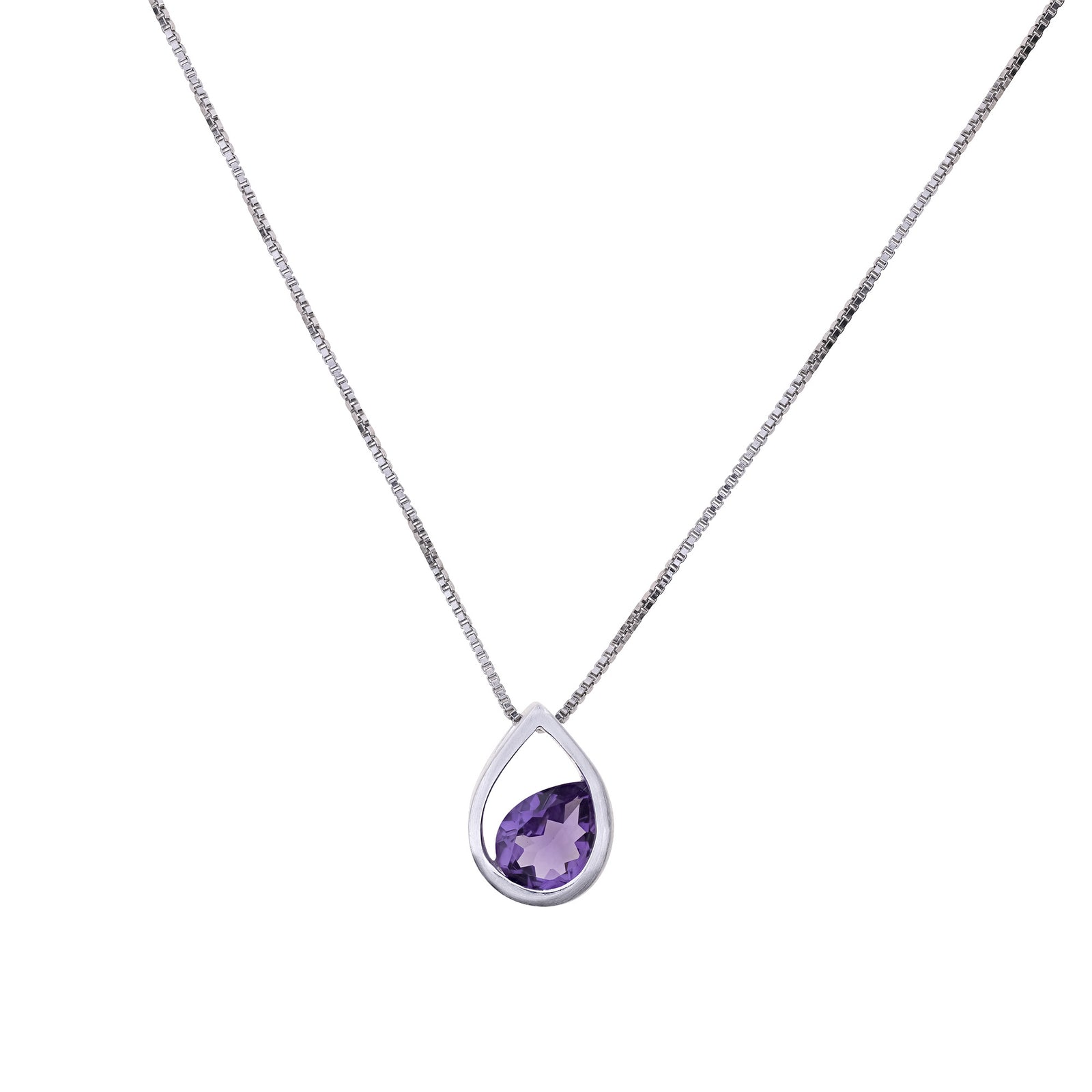 Silver Droplet Pendant with Amethyst