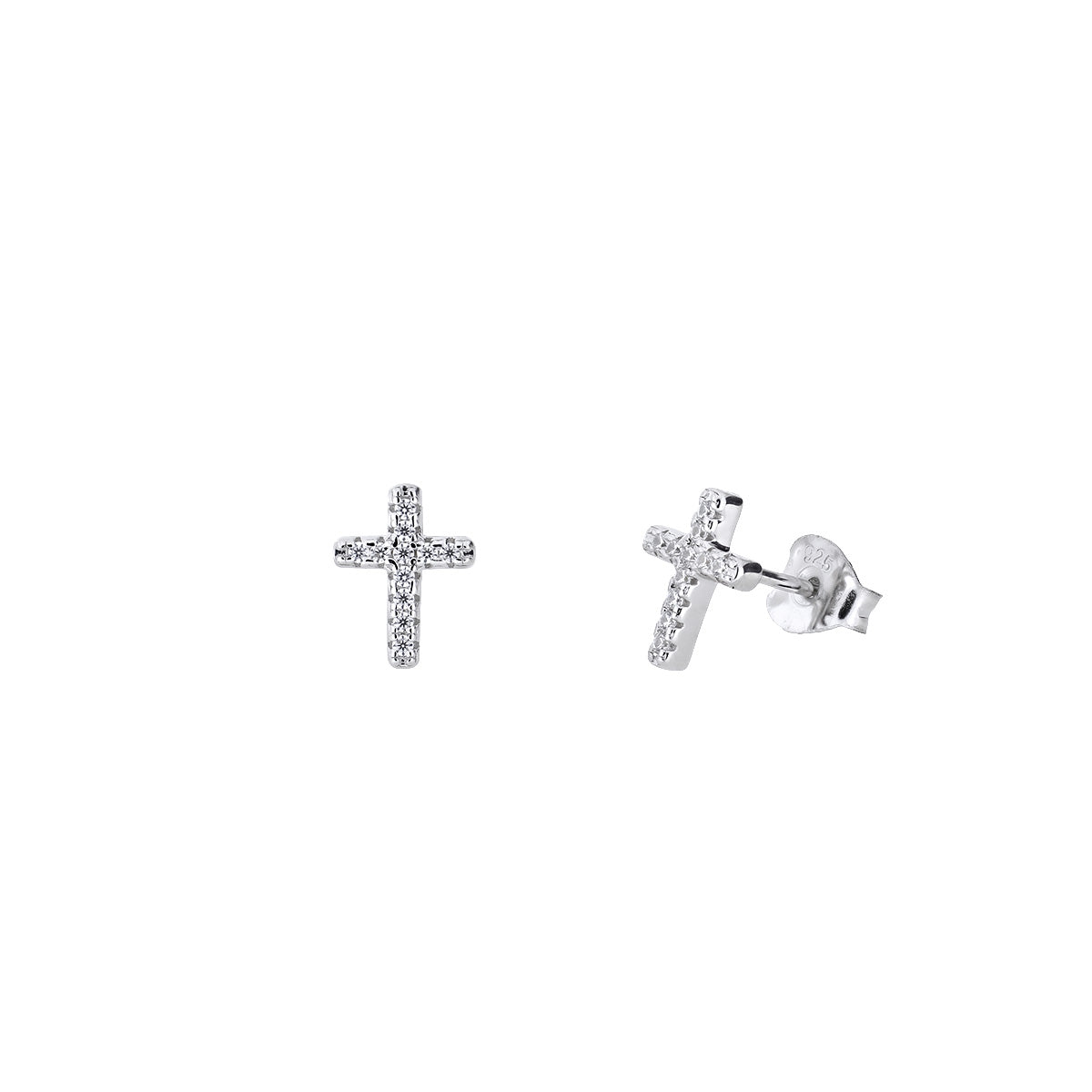 Simple Silver Pavé Cross Studs