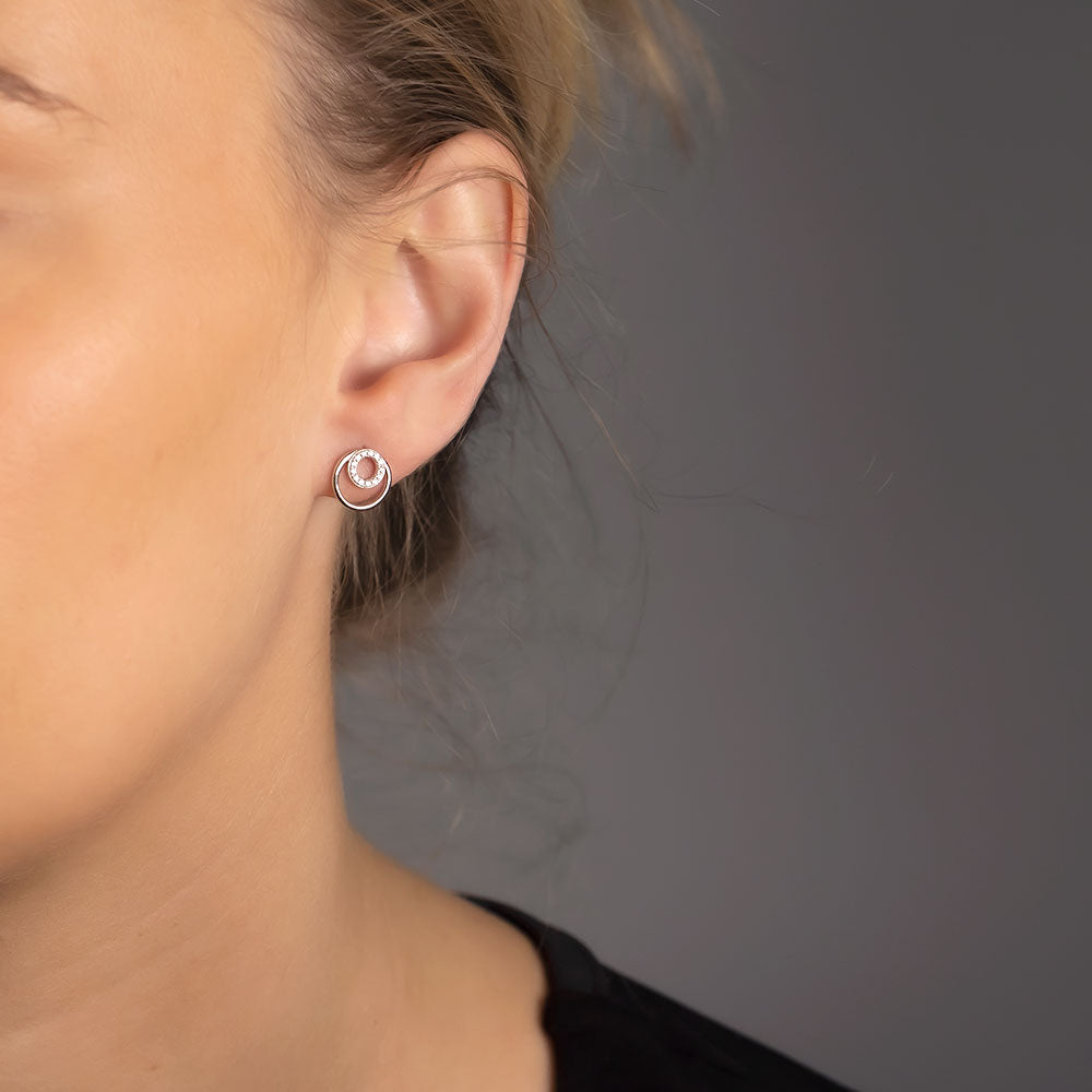 Silver Double Circle Studs