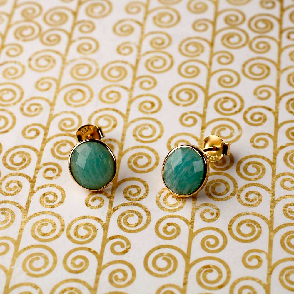 Amazonite Stud Earrings in Yellow Gold Vermeil