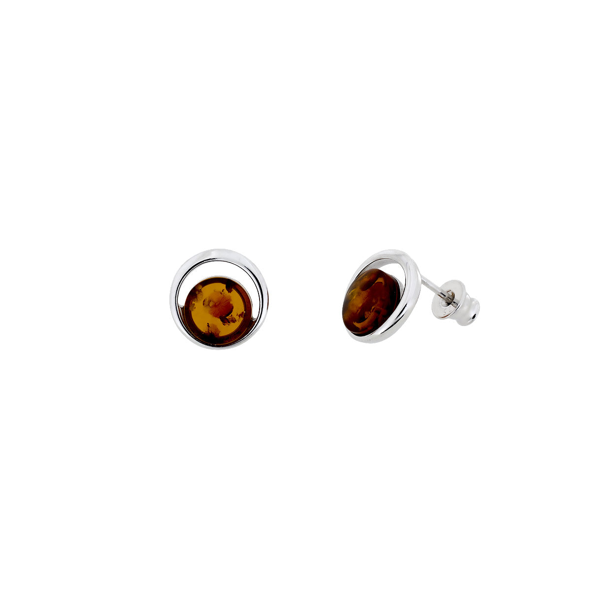 Silver & Amber Circle Studs