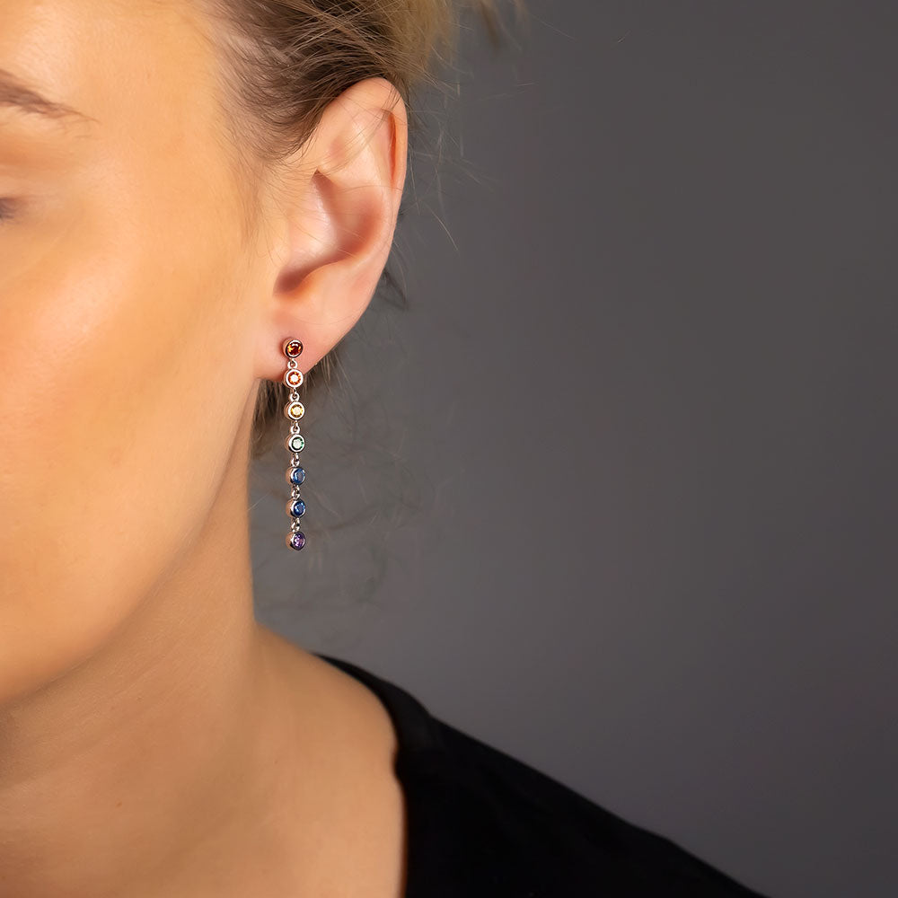 Seven Stones Rainbow Sparkling Drop Earrings