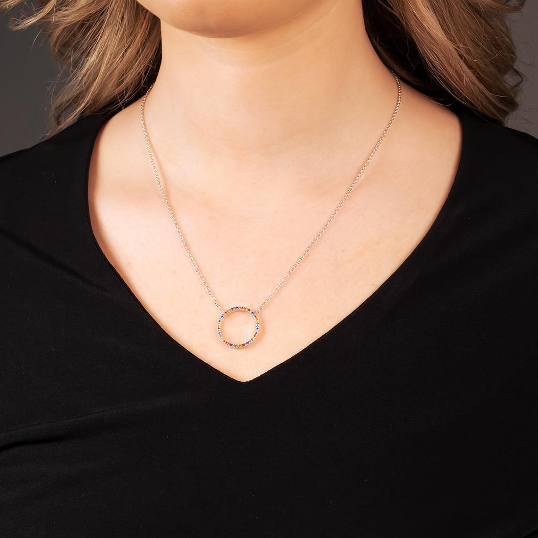 Pavé Rainbow Open Circle Necklace