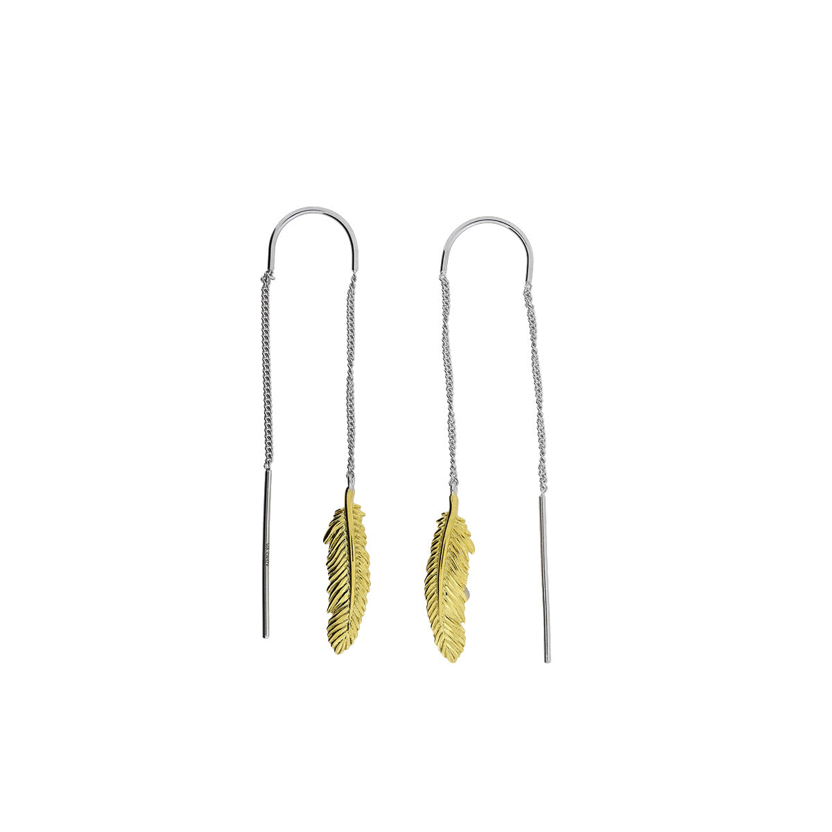 Silver &amp; Yellow Gold Vermeil Feather Threader Earrings