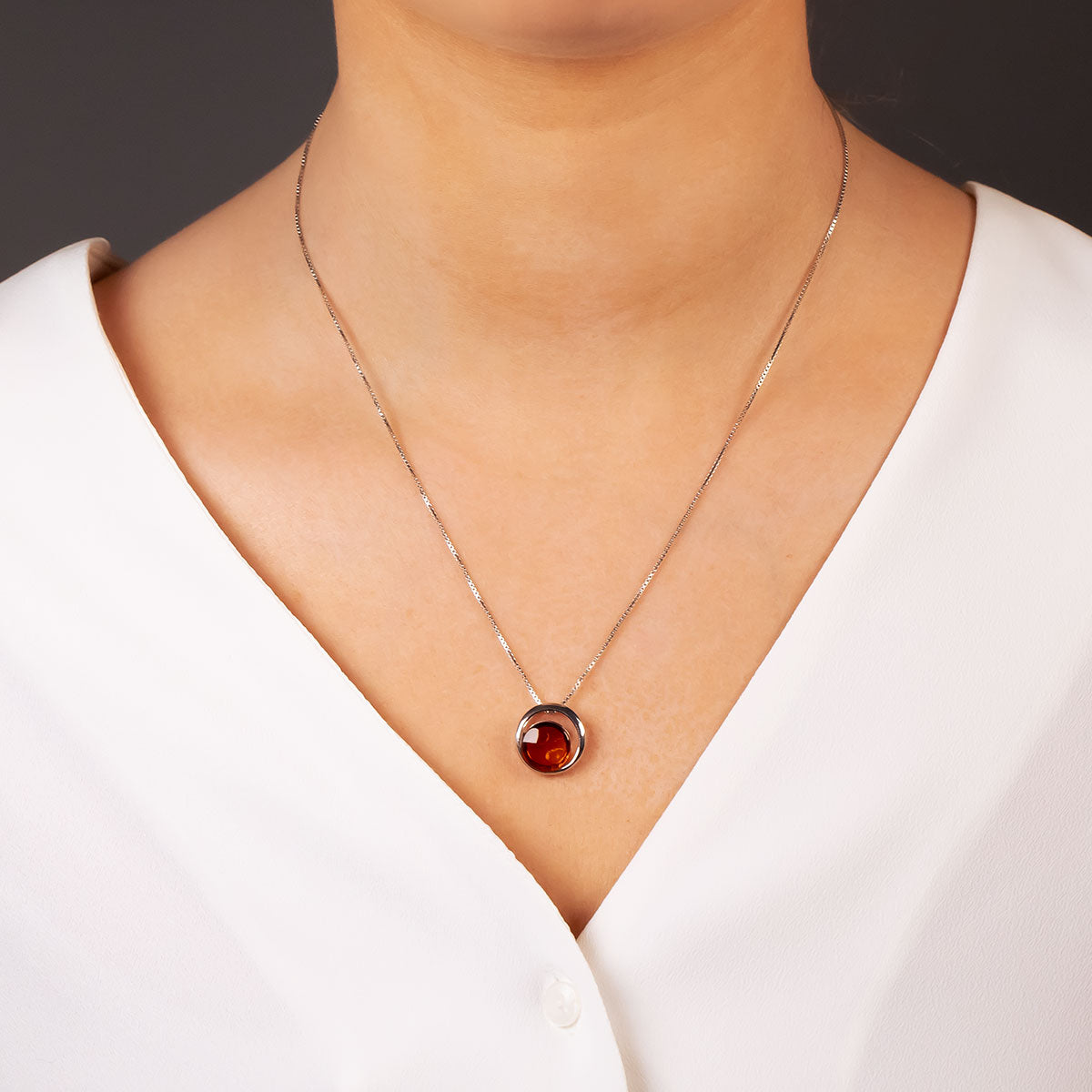 Silver & Amber Circle Pendant