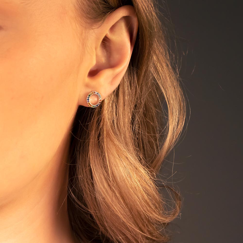 Pavé Rainbow Open Circle Stud Earrings