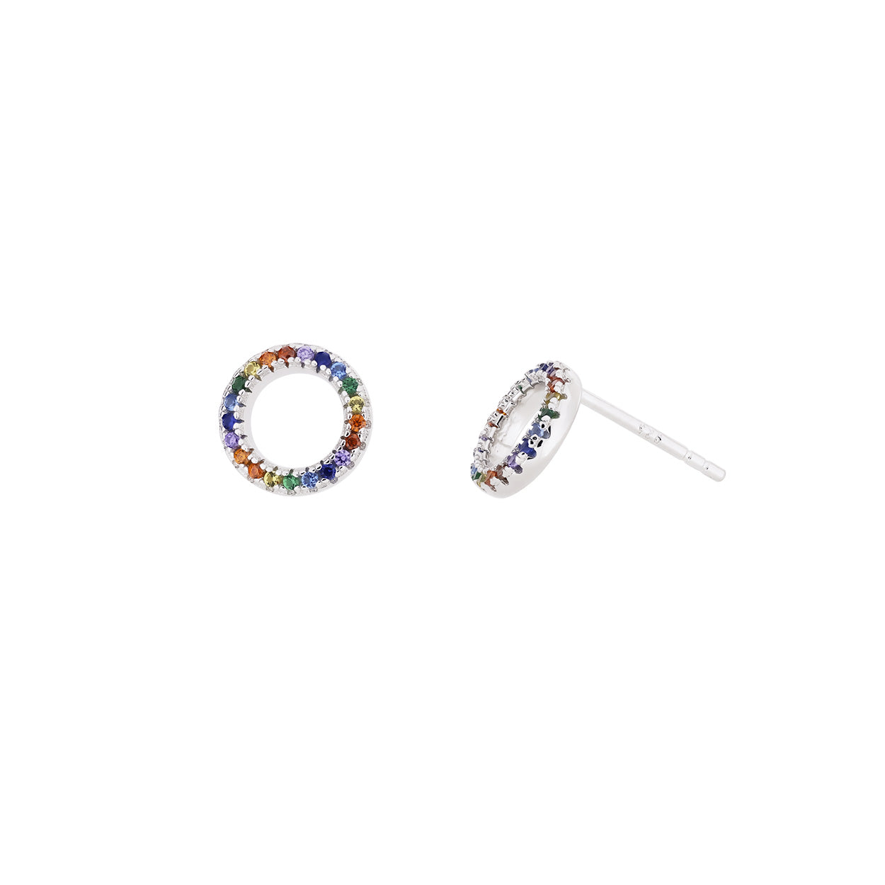 Pavé Rainbow Open Circle Stud Earrings