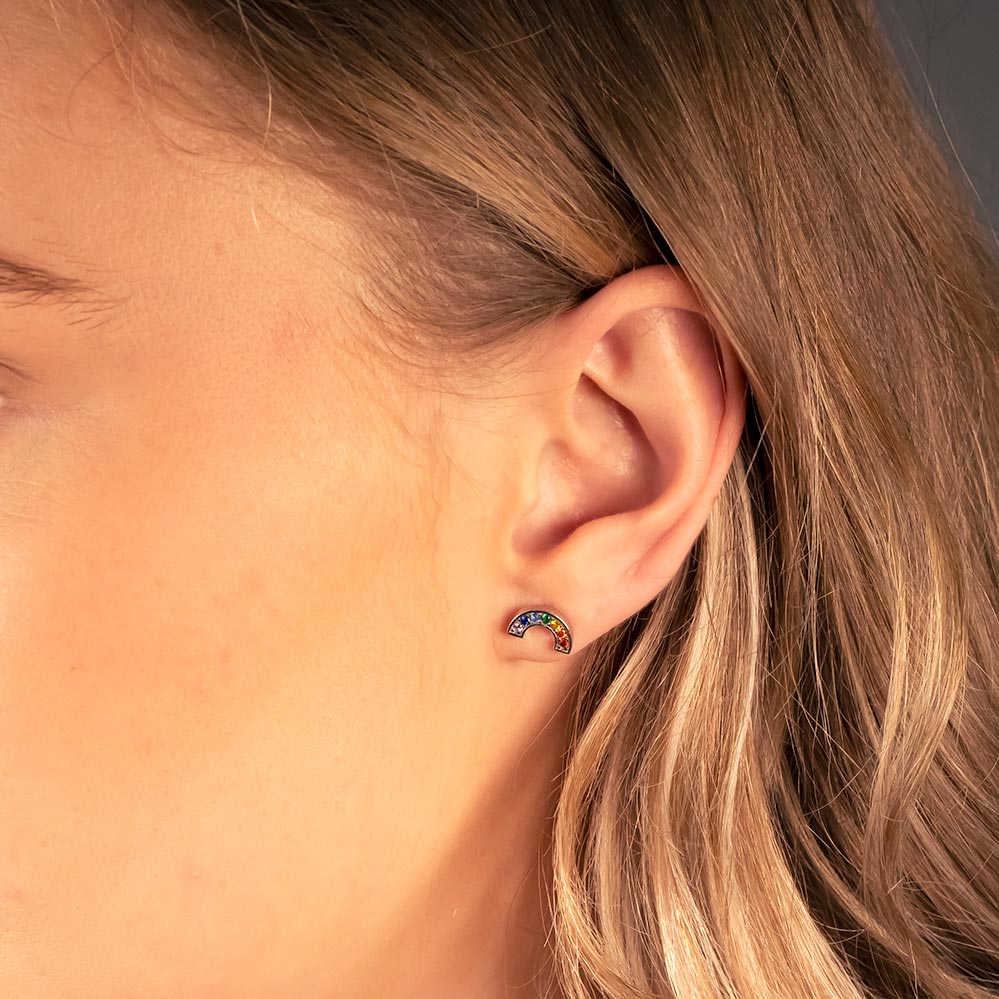 Mini Pavé Rainbow Stud Earrings