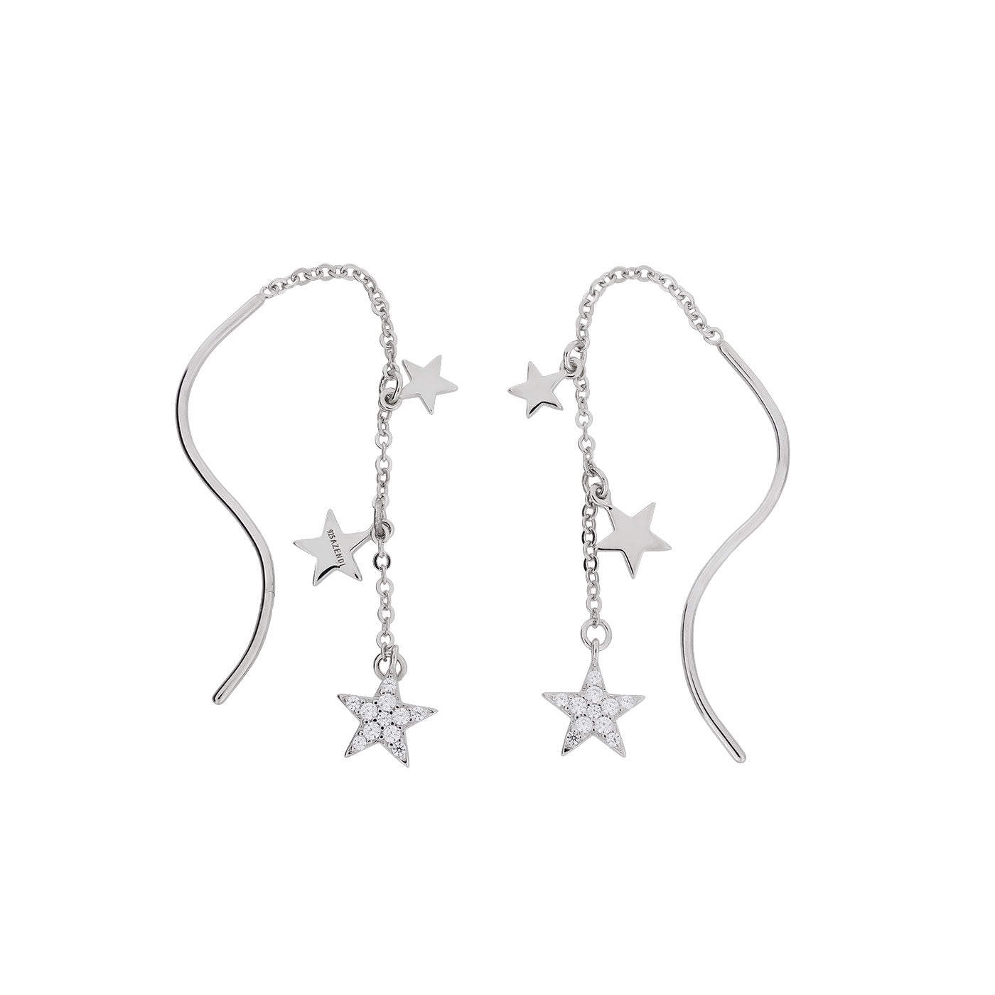 Silver Pavé Triple Star Threader Earrings