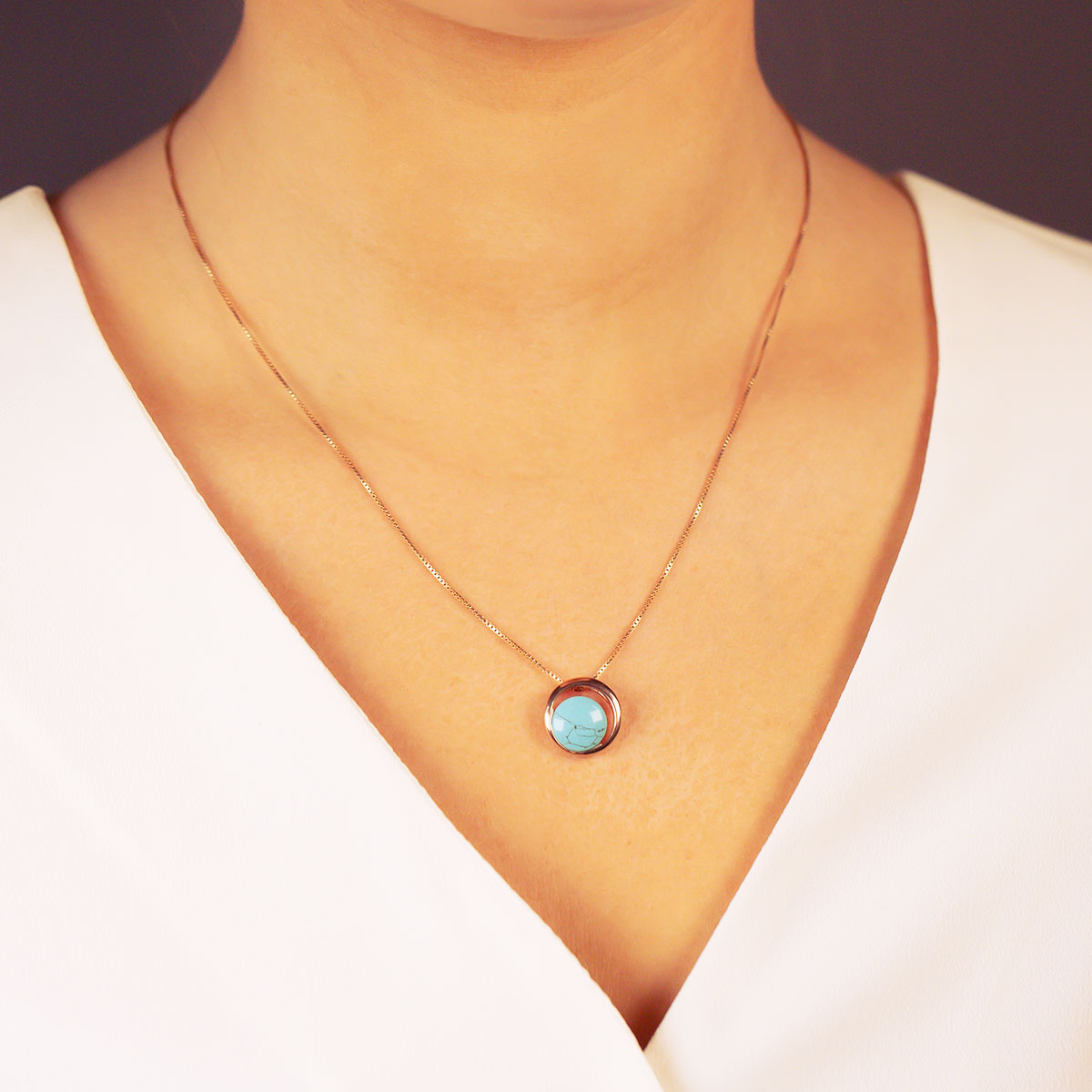 Rose Gold Vermeil & Turquoise Circle Pendant