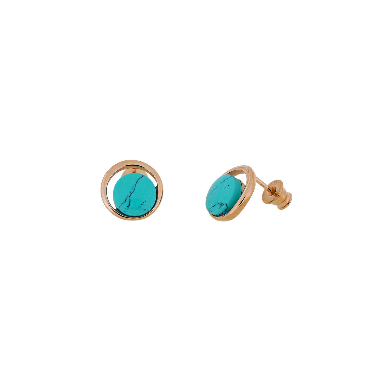 Rose Gold Vermeil &amp; Turquoise Circle Stud Earrings
