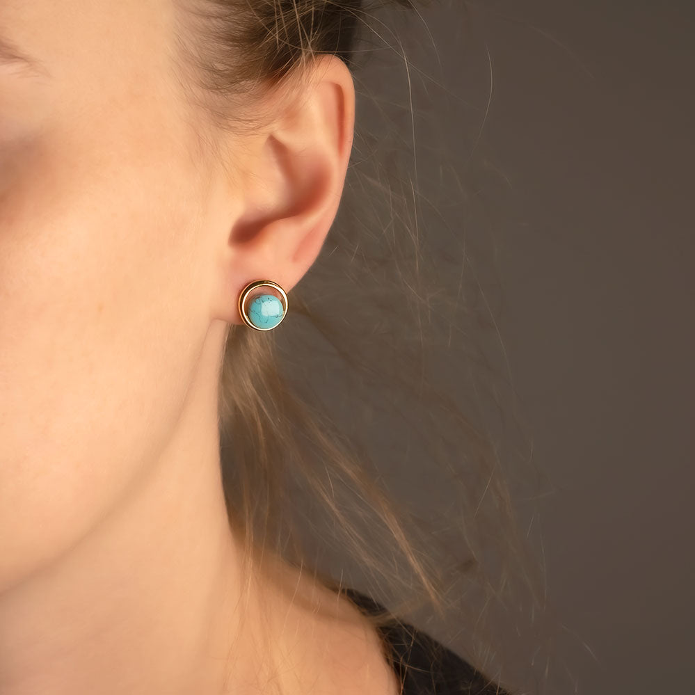 Yellow Gold Vermeil & Turquoise Circle Stud Earrings