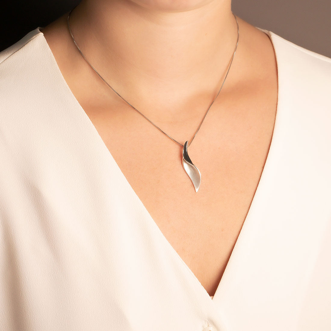 Silver Satin & Polished Folded Curve Pendant