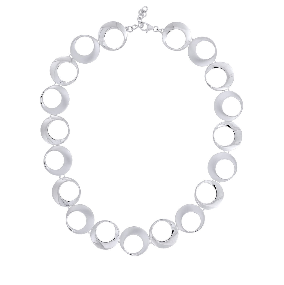 Silver Satin &amp;  Polished Open Circles Necklace