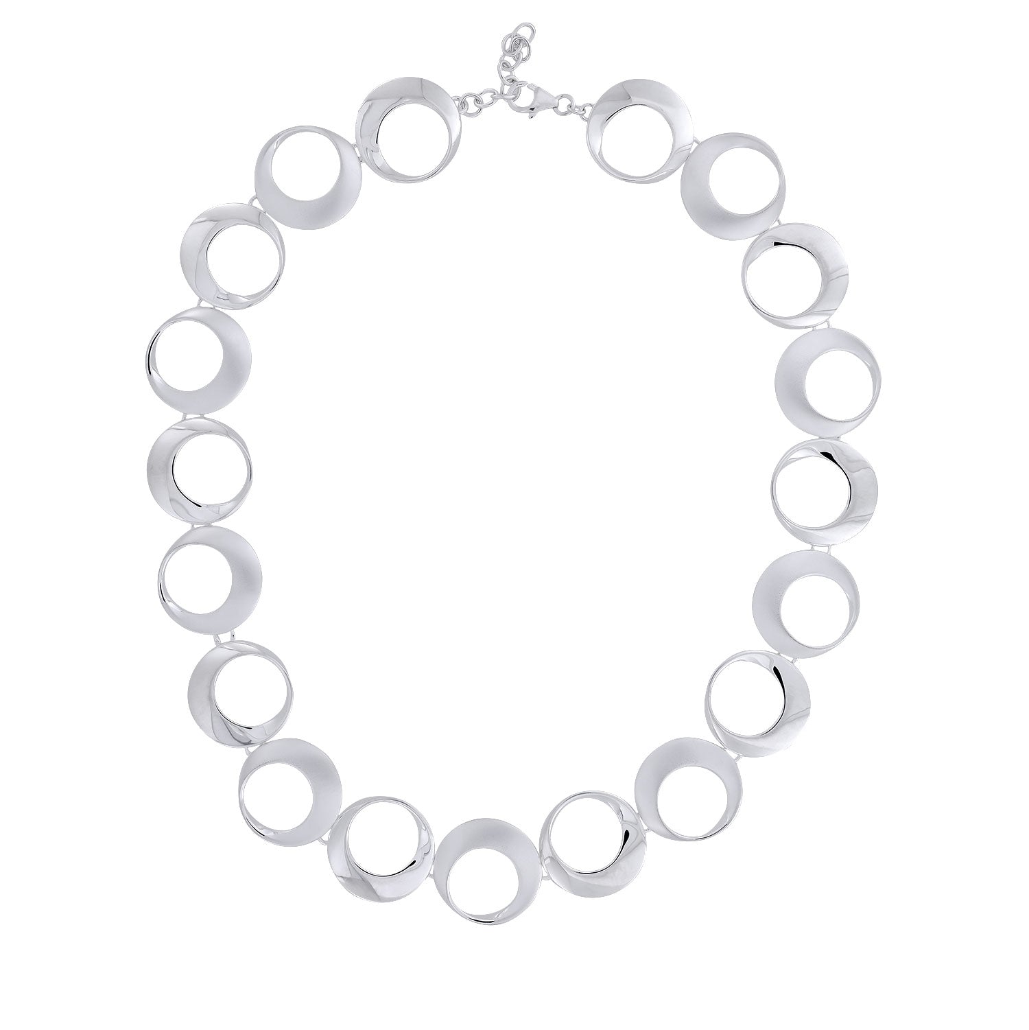 Silver Satin & Polished Open Circles Necklace
