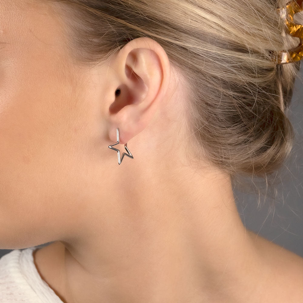 Silver Star Hoop Earrings
