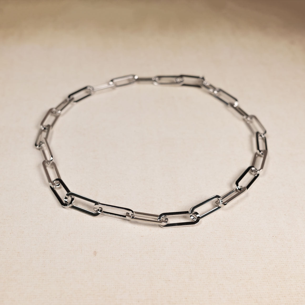 Silver Squared Long Links Necklace