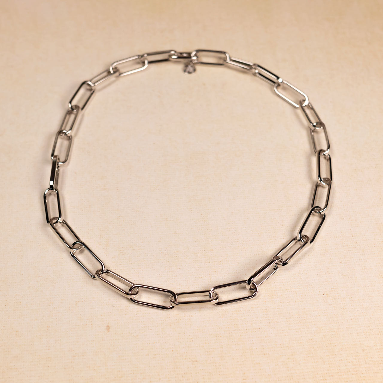 Silver Long Oval Links Necklace