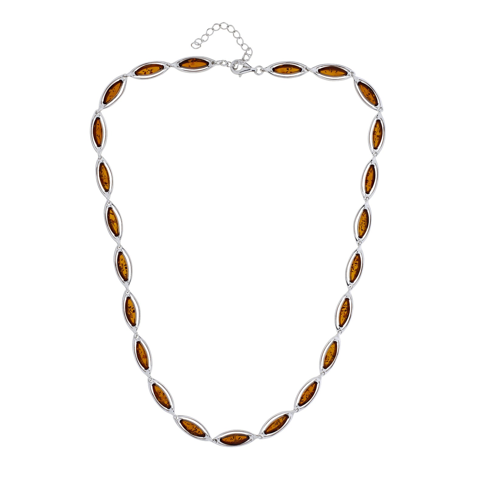 Sterling Silver and Amber Marquise Links Necklace