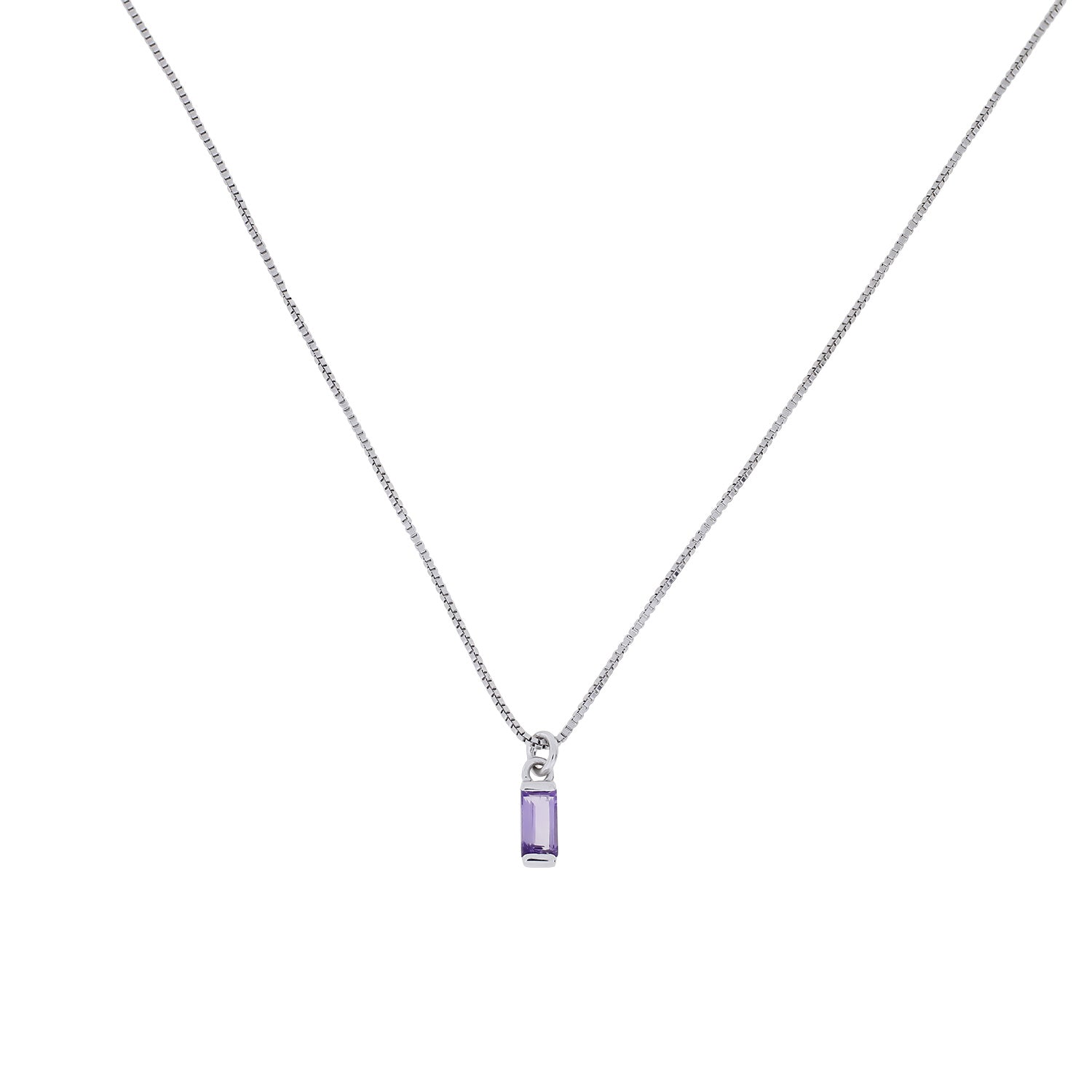 Sterling Silver Amethyst Baguette Pendant