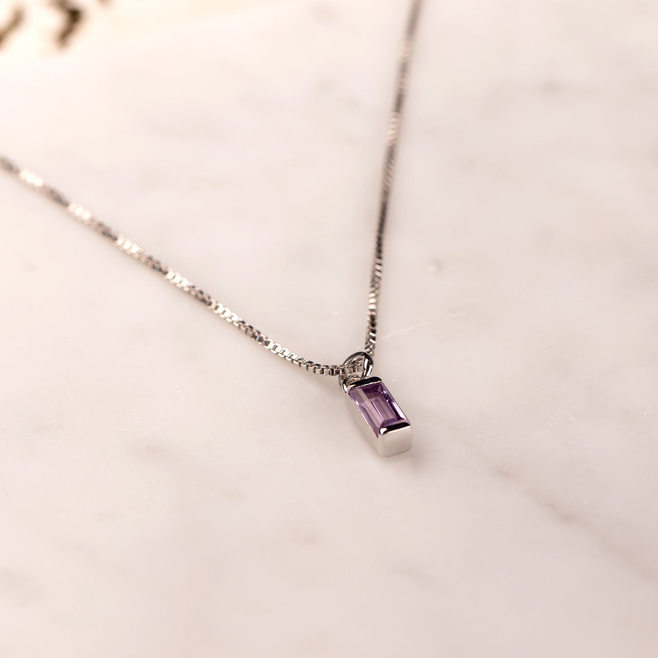 Sterling Silver Amethyst Baguette Pendant