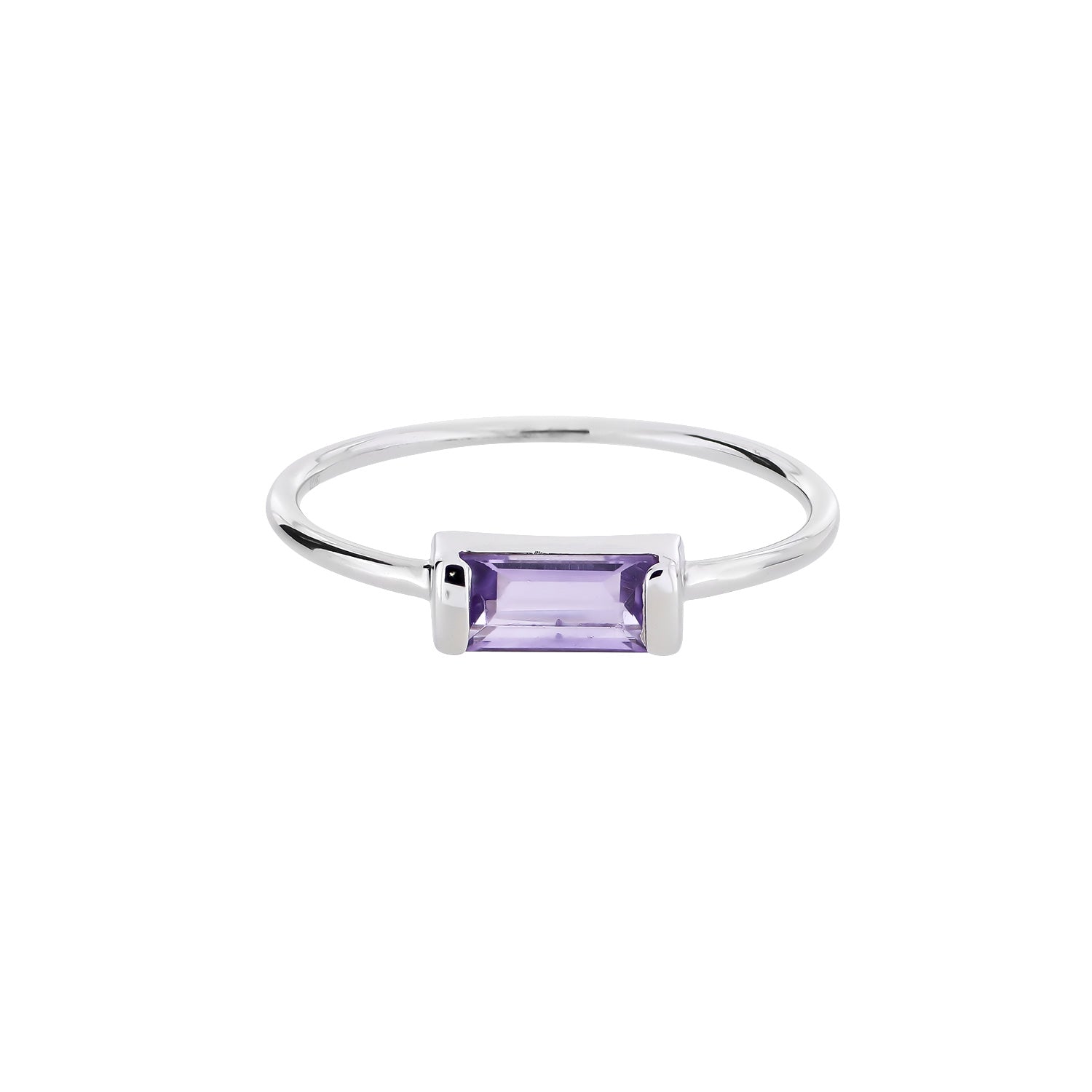Sterling Silver Amethyst Baguette Mini Ring
