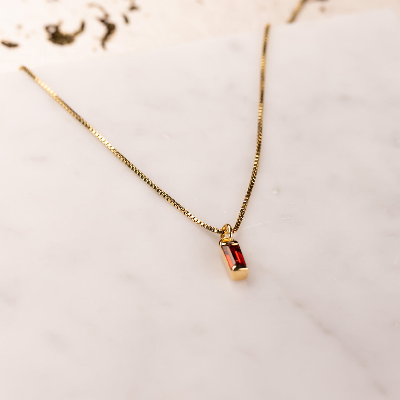 Yellow Gold Vermeil Garnet Baguette Pendant