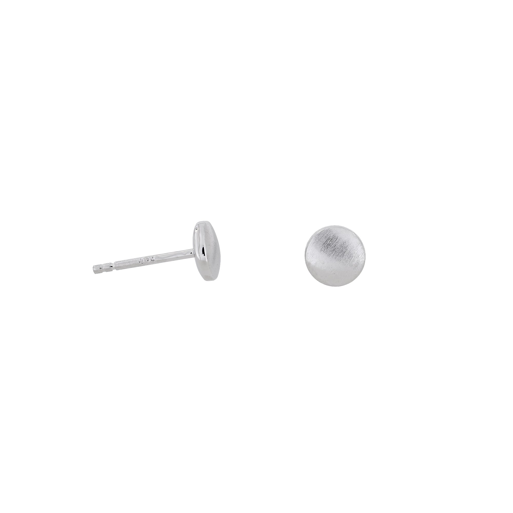 Pair of sterling silver button stud earrings with a double curved, satin brushed finish, showcasing a modern sculptural design ideal for everyday wear.