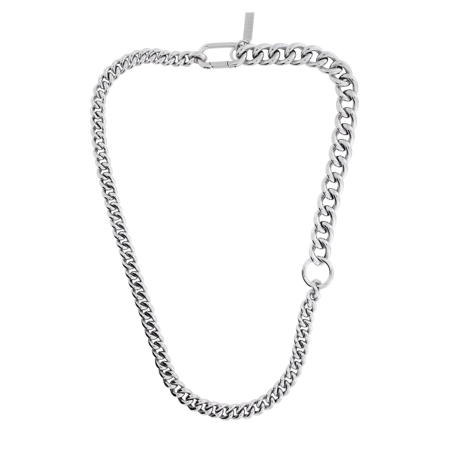 Sterling Silver Rounded Curb Link Asymmetric Necklace