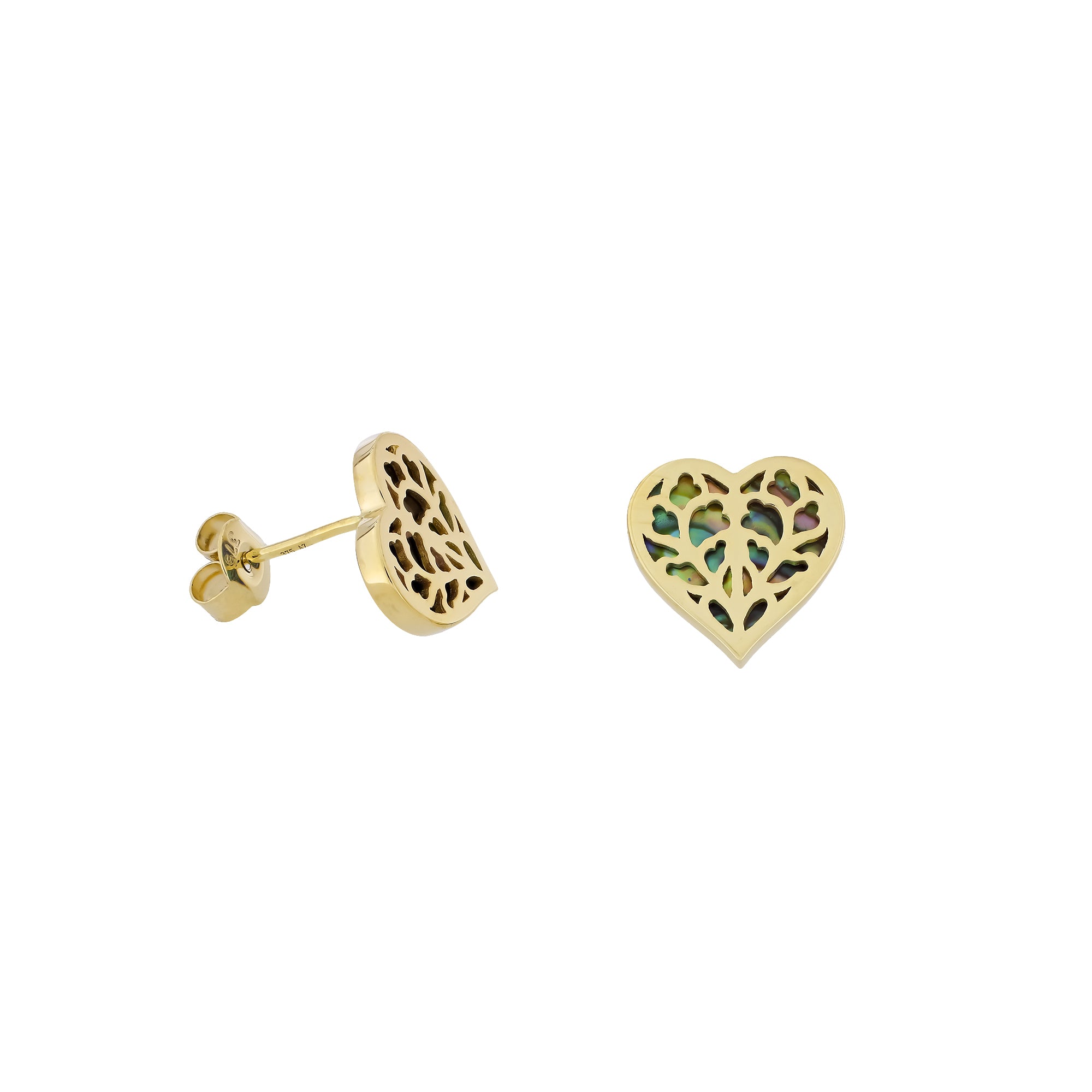 9 Carat Gold Heart of Yorkshire Abalone Stud Earrings