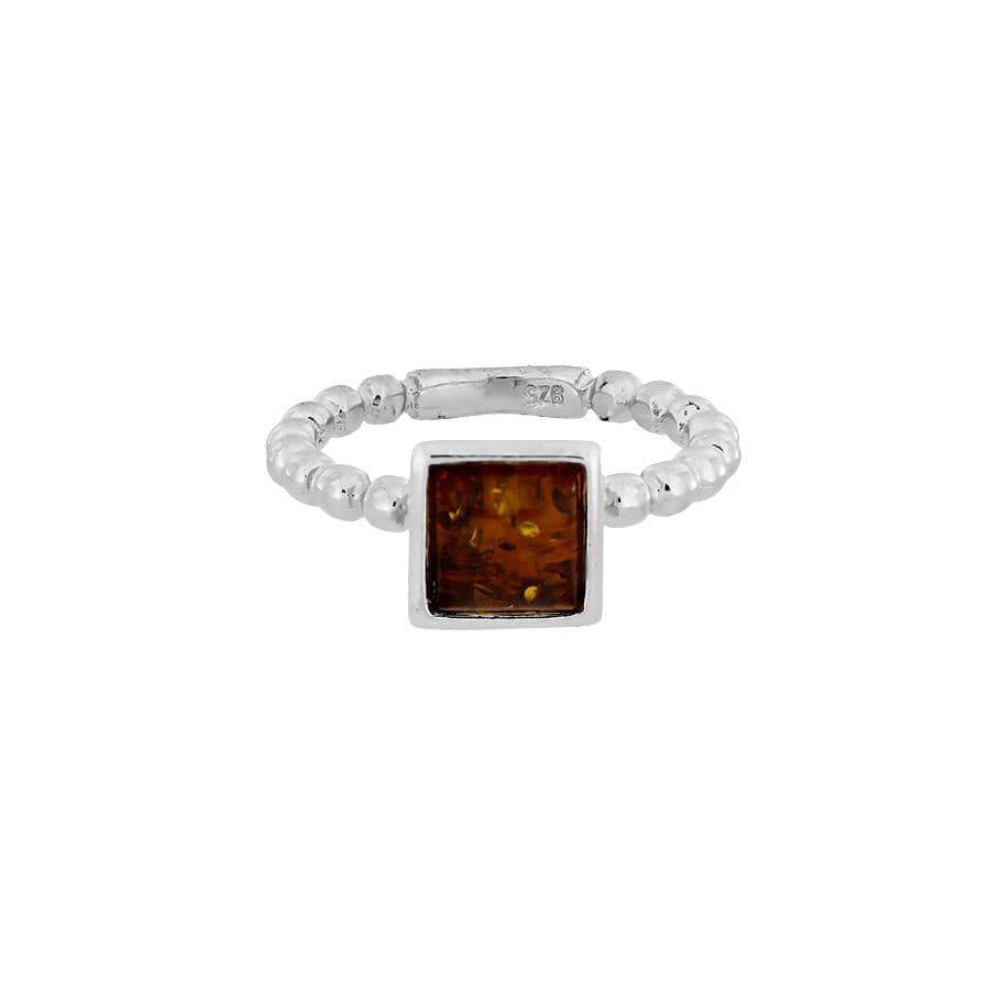 Square Amber &amp; Silver Beaded Ring