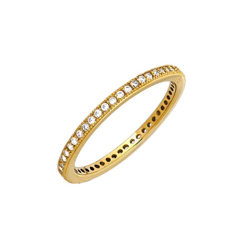 Slim gold vermeil eternity ring adorned with a continuous row of pavé-set stones, showcasing a refined and elegant design in sterling silver jewellery.