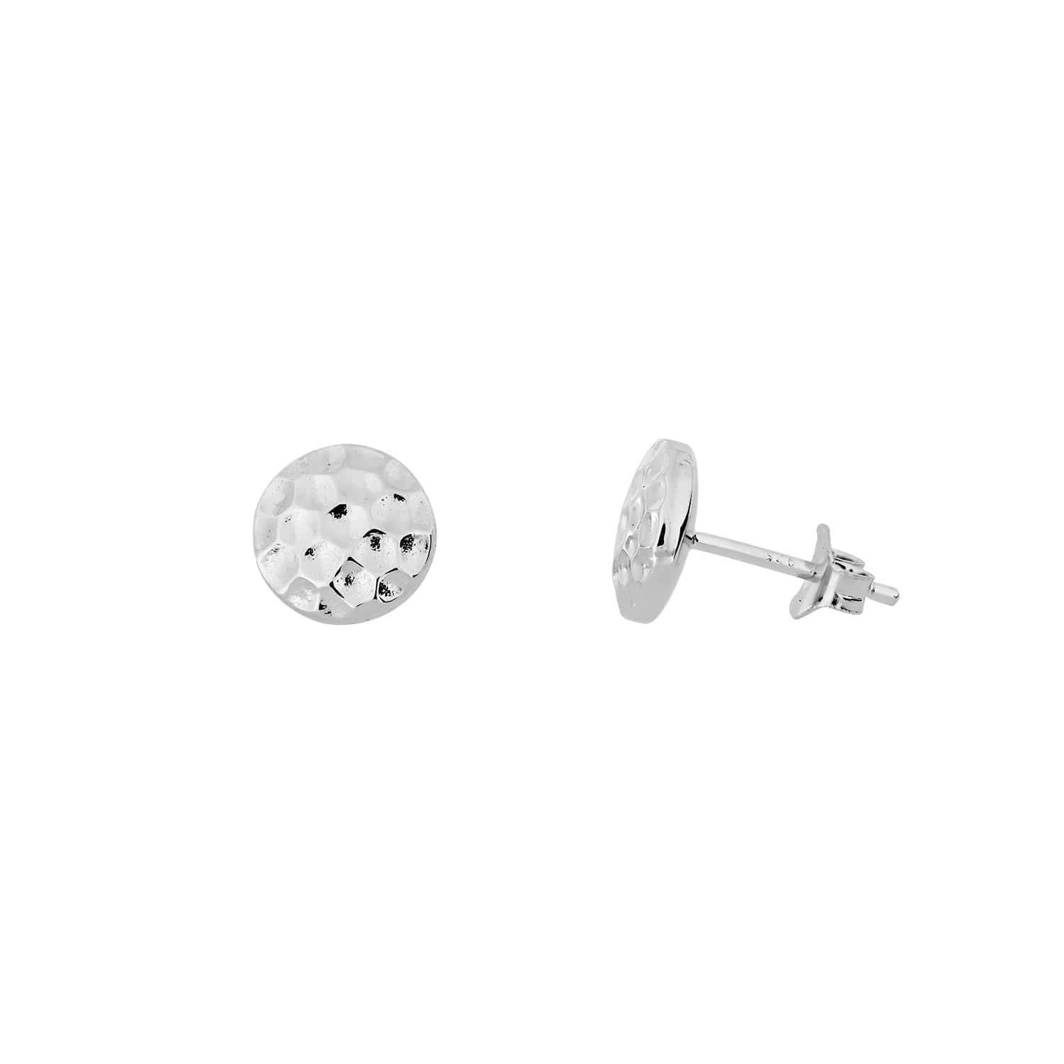 9mm / Silver Planished Double Curved Button Stud Earrings