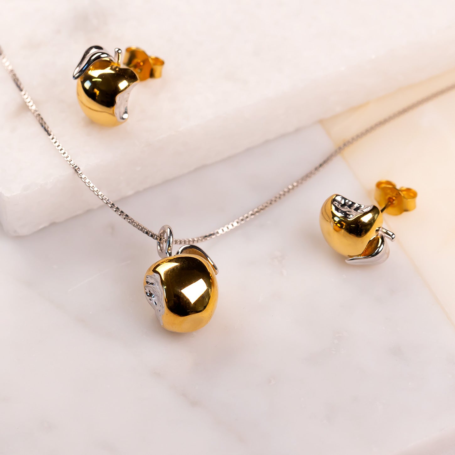 Sterling Silver & Yellow Gold Vermeil Apple Stud Earrings