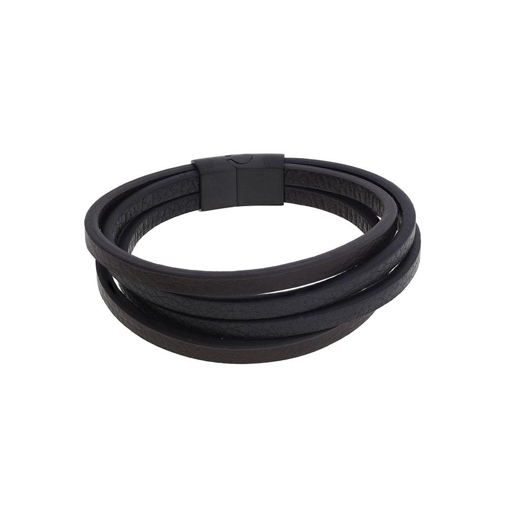 Black & Brown 4 Strand Leather & Steel Men's Bracelet
